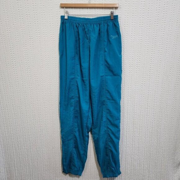 Vintage Reebok Nylon Windbreaker Aqua Blue Elastic Cuff Pants Women's Size Large - Picture 3 of 12